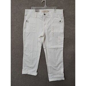 SONOMA Cargo Capri Pants Womens 12 White Ultracomfort Waist Flap Pockets NEW